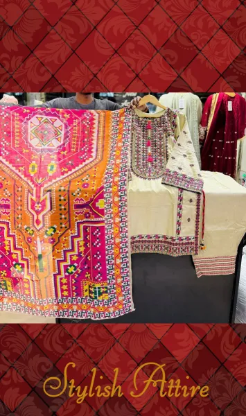 Pakistani Rangoon Stitched Cotton 3pcs _ Beige